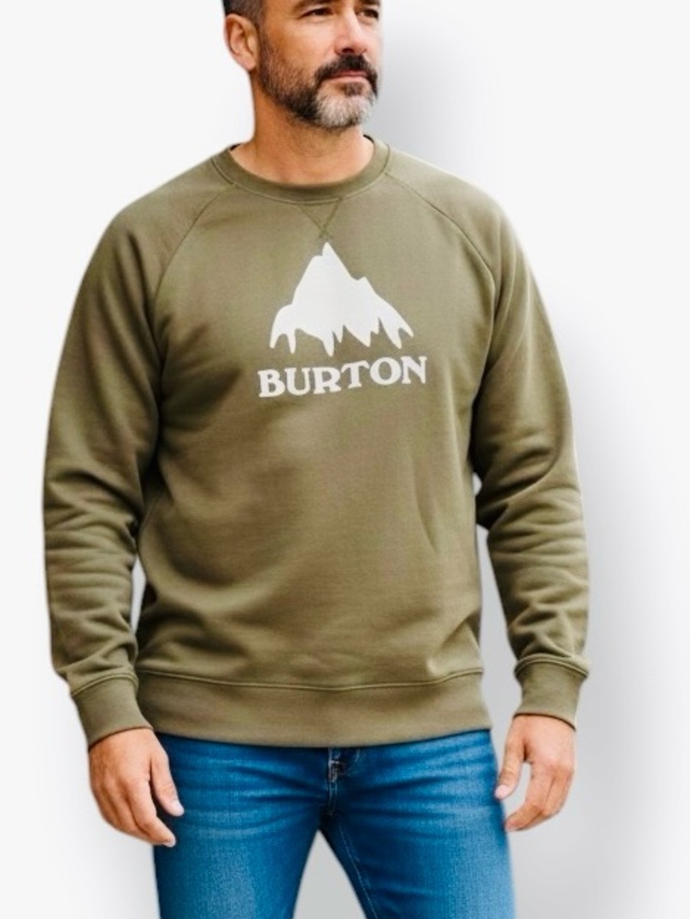 BURTON Olive Green Brown Crewneck Sweatshirt w Cream Logo